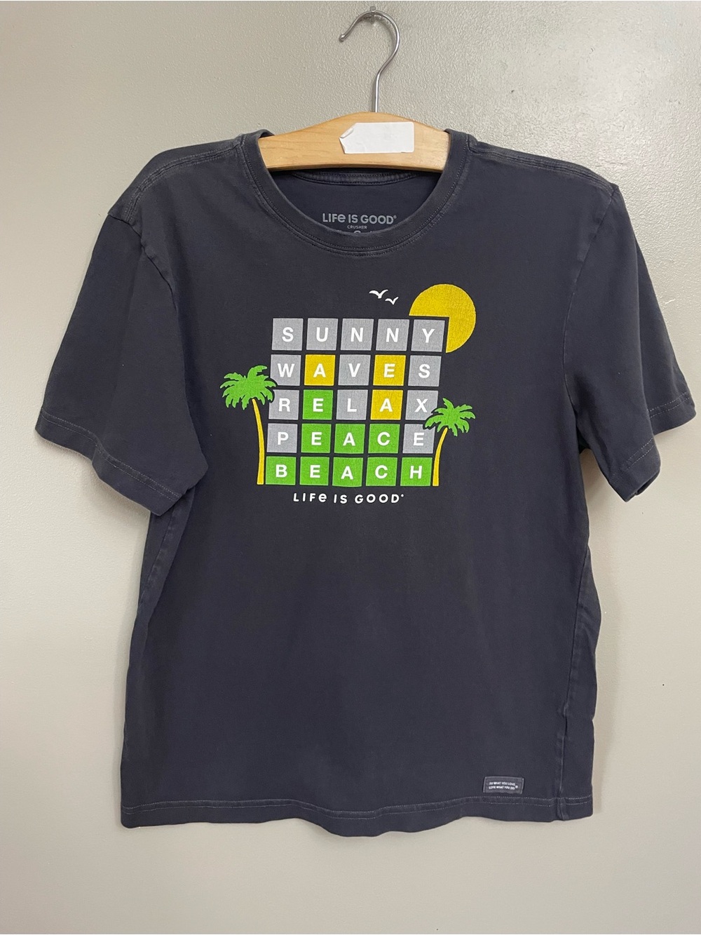 Life is Good Beach small Wordle Game crusher Tshirt
